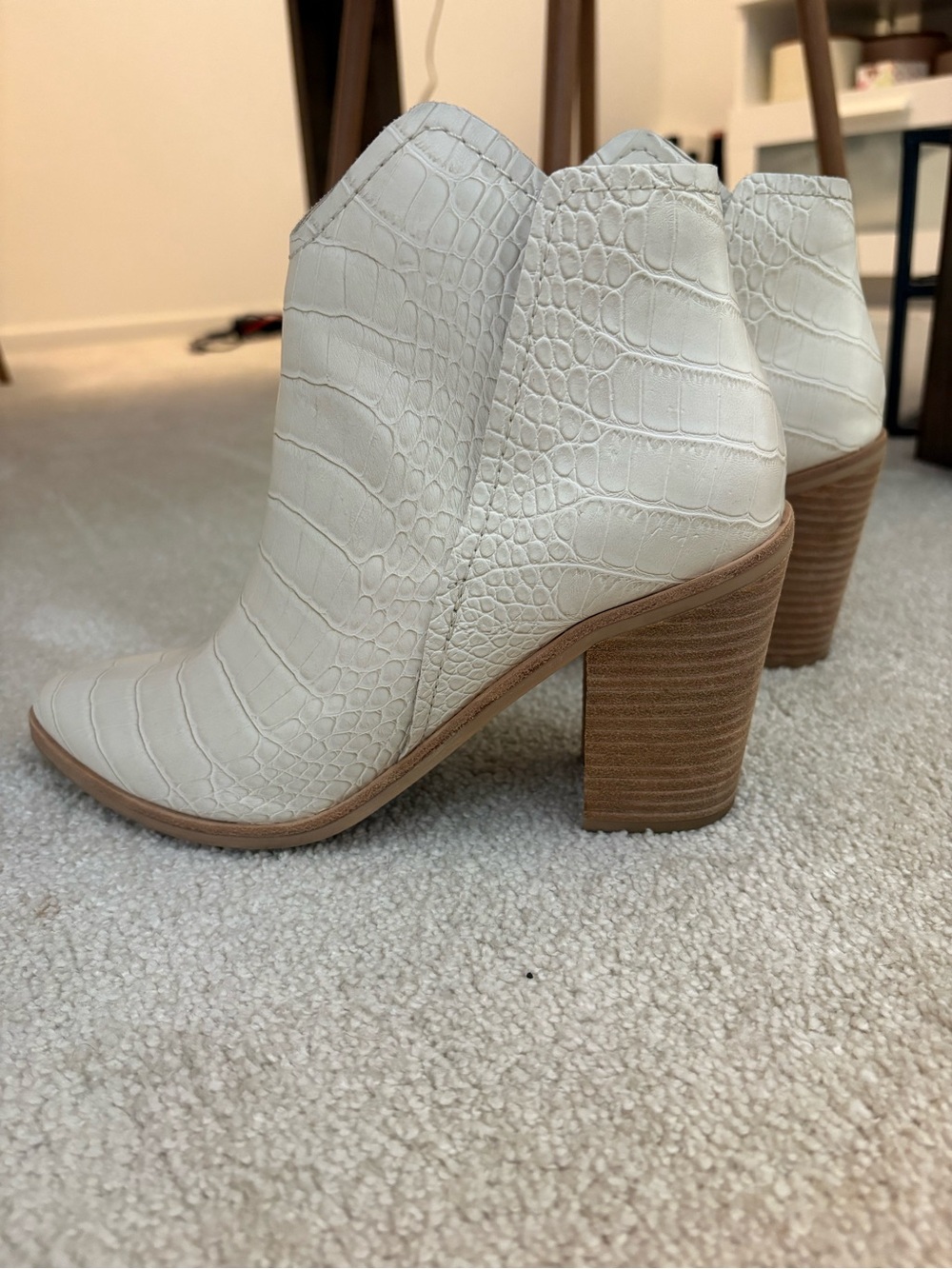 Dolce Vita Cream Croc-Embossed Block Heel Ankle Boots